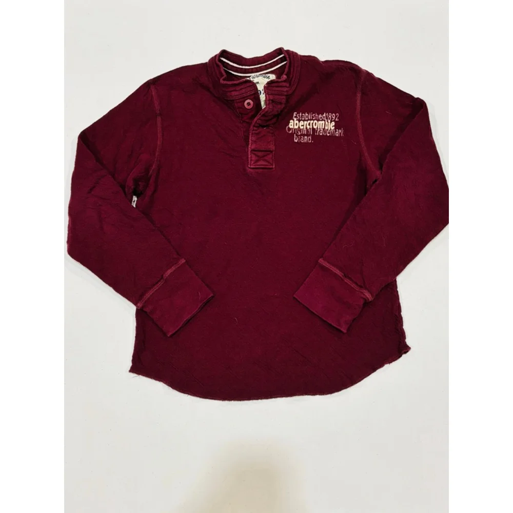 Abercrombie Maroon Long Sleeve Henley crew Neck Long Sleeve Top, Boys Medium
